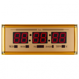 Электронные настенные часы в золотом багете 03ОТВМ (5)  23х58см дата время температура 21век