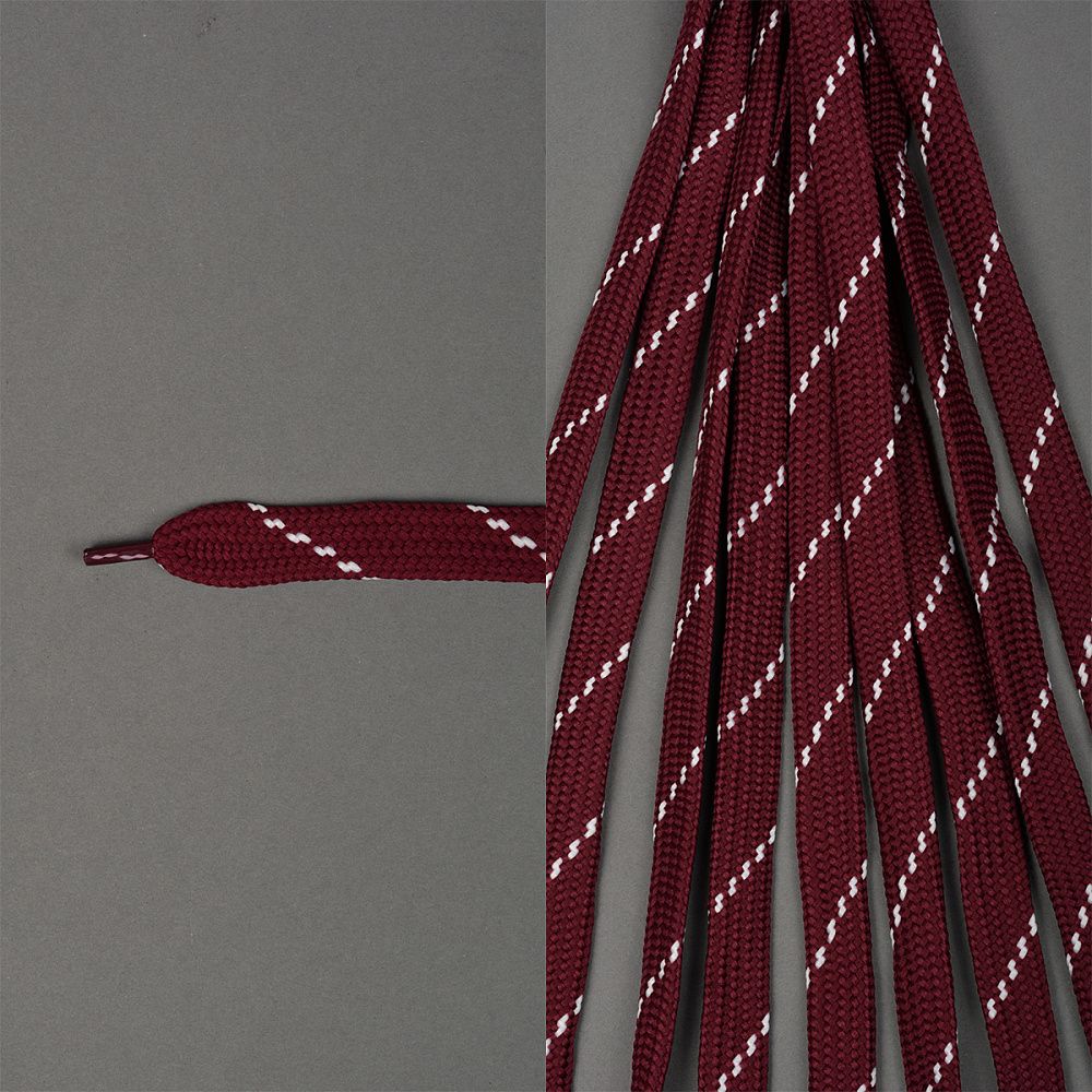 Шнурки плоские 14мм классическое плетение Точки дл.100см цв.ассорти (бордово-белые)