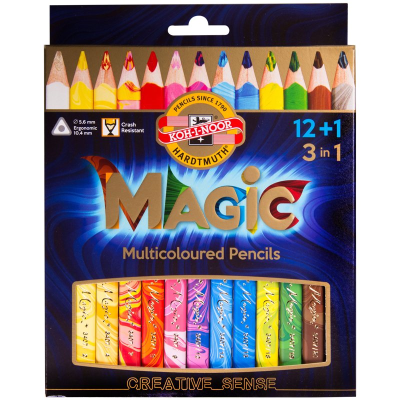 Карандаши 13цв Koh-I-Noor "Magic", с многоцветным грифелем, утолщенные, заточен., картон, европод.