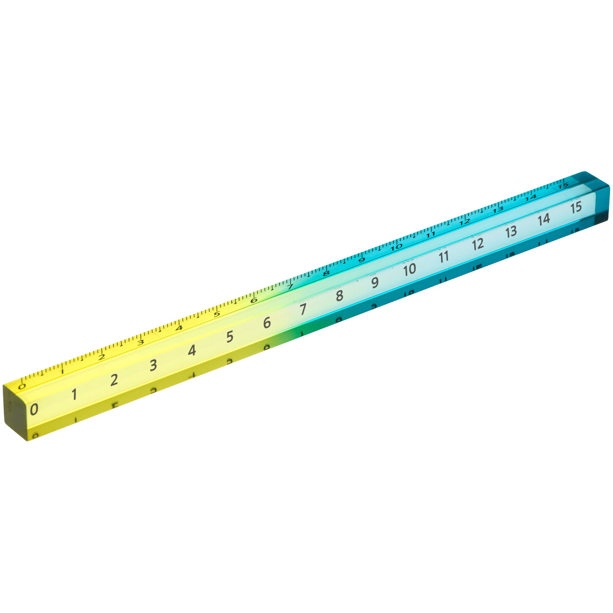 Линейка 15см пластиковая СТАММ голубой/желтый градиент, четырехгранная, европодвес 