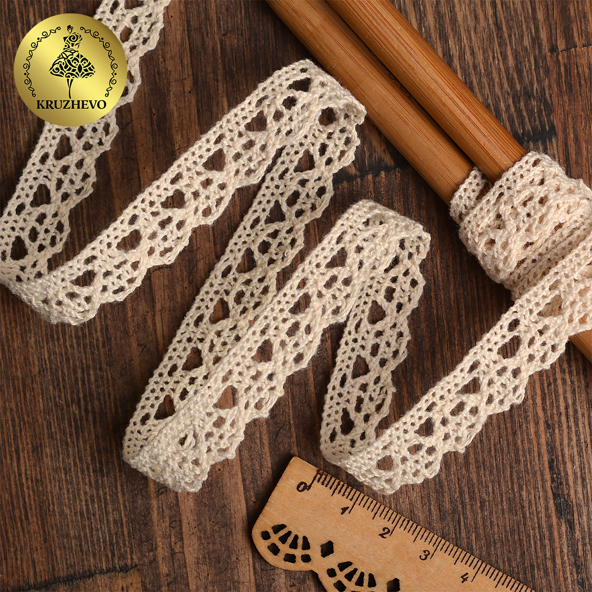 Тесьма вязаная KRUZHEVO 15мм TBY.5635 цв.02 белый 1м/.10м