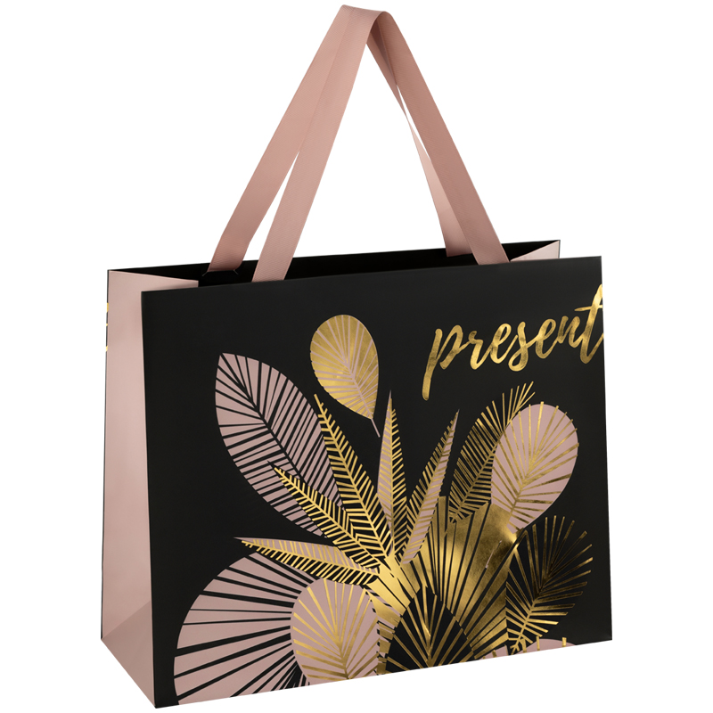 Пакет подарочный 32*26*12см MESHU "Golden leaves", отд. фольгой, матовая ламинация