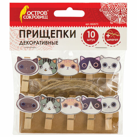Прищепка деревянная Котики 3,5 см (Остров Сокровищ) 1шт /10