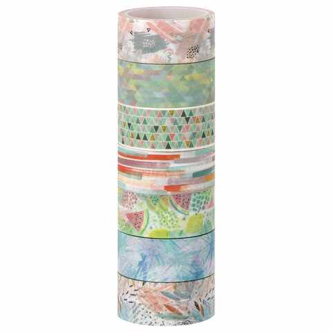 Клейкие WASHI-ленты для декора "Микс №1", 15 мм х 3 м, 7 цветов, рисовая бумага, ОСТРОВ СОКРОВИЩ