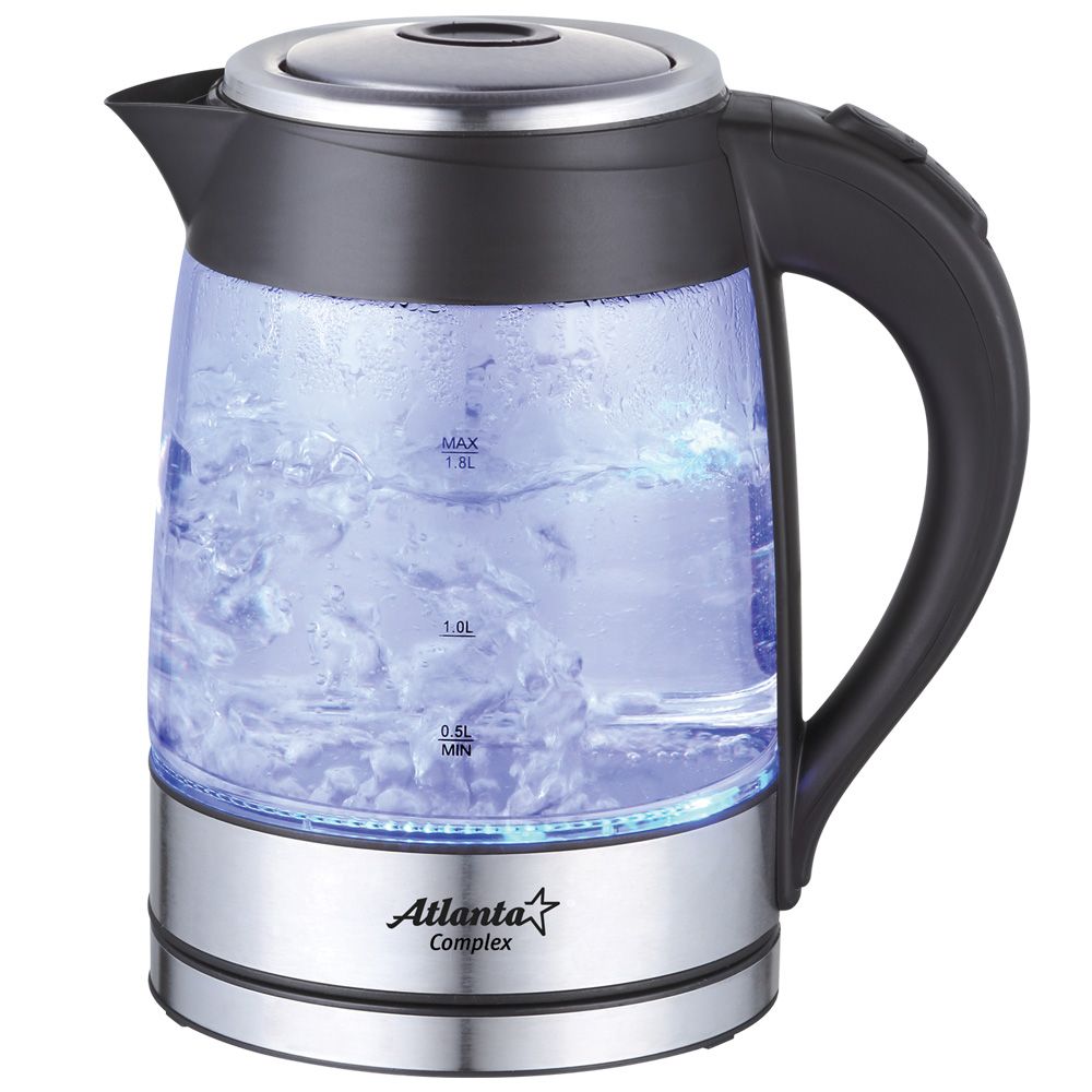 Чайник стеклянный электрический АТН-2462 (black) мощность 2200 Вт 1,8 л