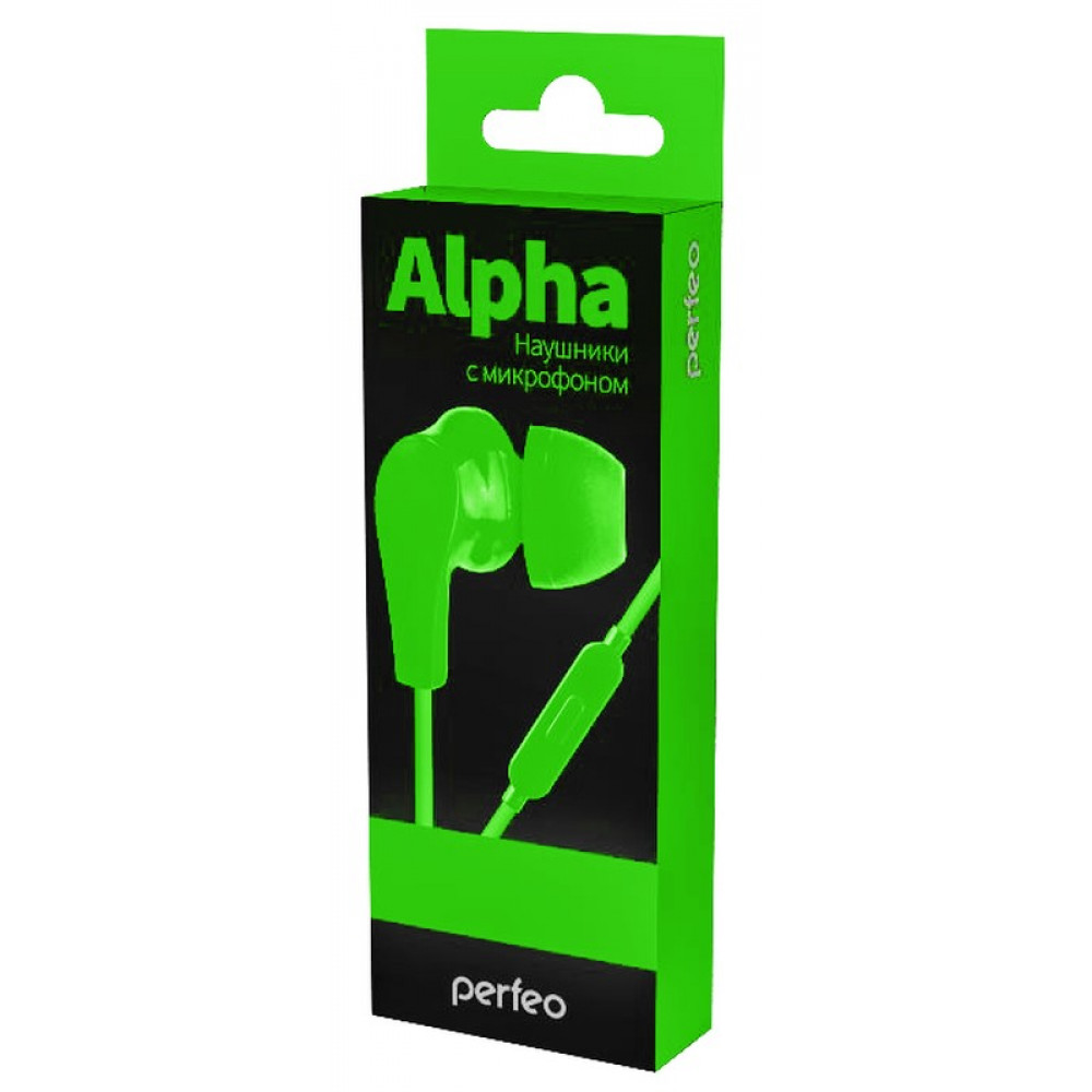 Perfeo наушники ALPHA  внутриканальные с мик зеленые