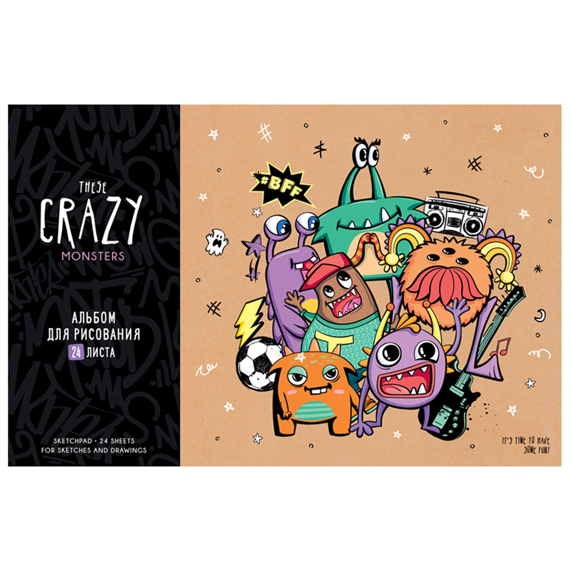 Альбом для рисования 24л А4 скрепка Art Space Рисунки. Crazy monsters