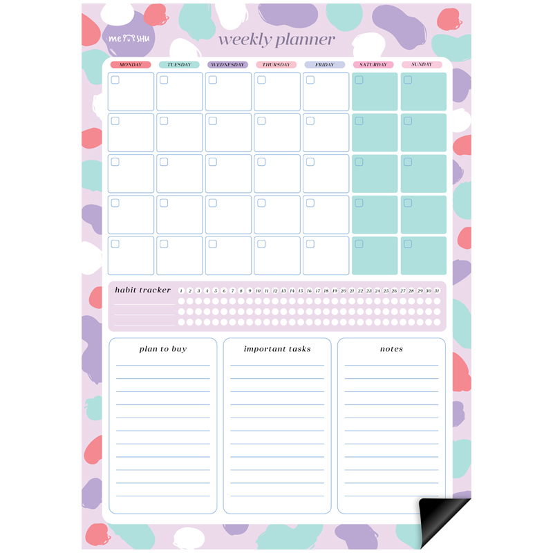 Магнитный планер на месяц MESHU А3, "Bright color", с маркером MS_47322