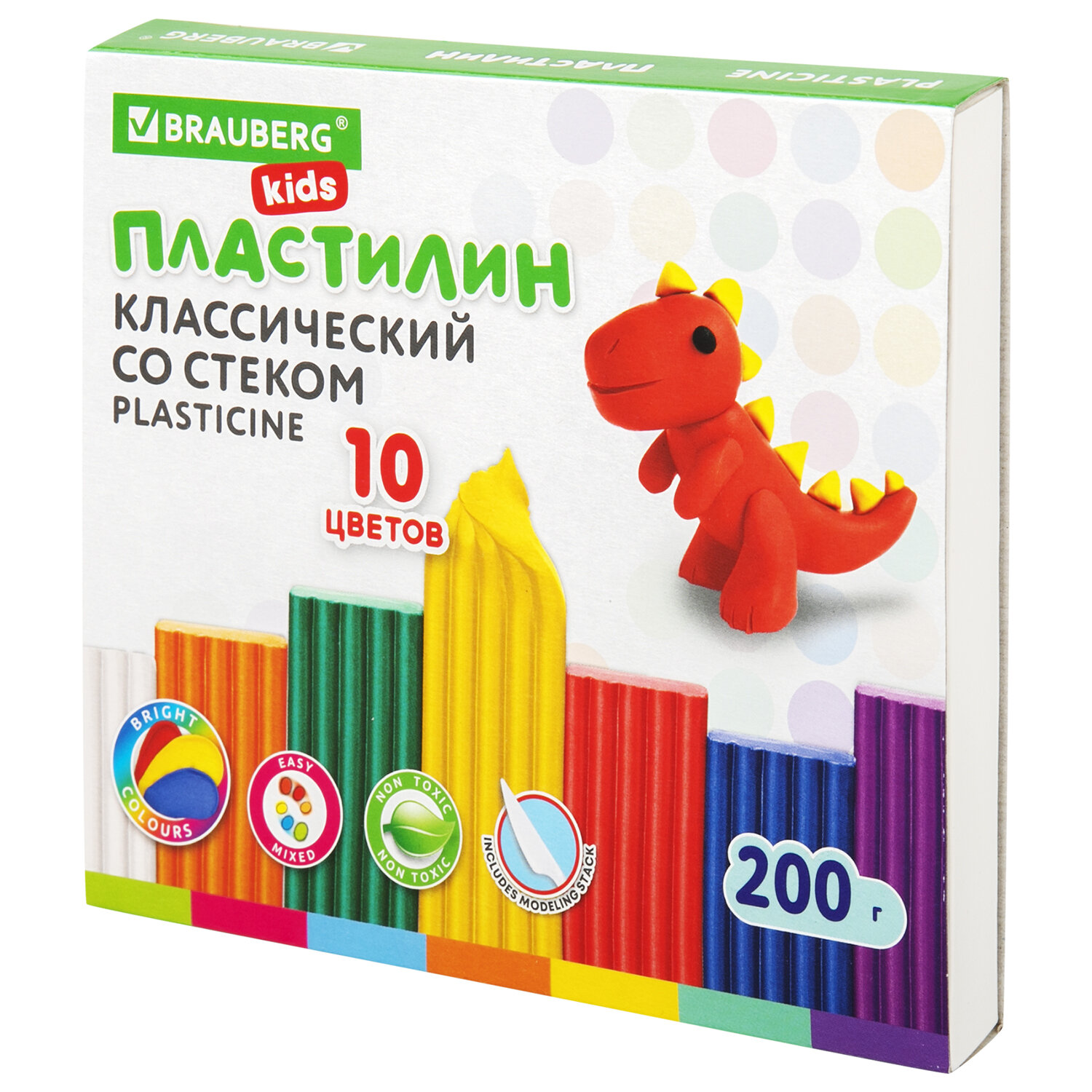 Пластилин 10цв BRAUBERG KIDS 200 г, со стеком