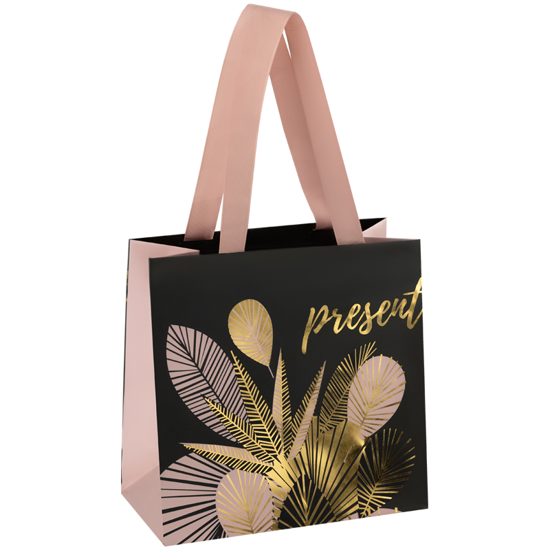 Пакет подарочный 20*20*12см MESHU "Golden leaves", отд. фольгой, матовая ламинация