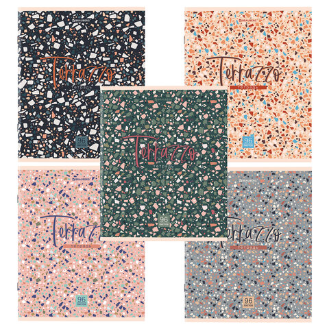 Тетрадь А5 96л кл BRAUBERG скоба обложка картон, "Terrazzo" (микс в спайке), 