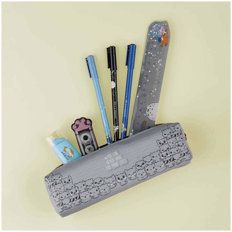 Пенал мягкий 200*55*40 MESHU "Many cats", искусственная кожа