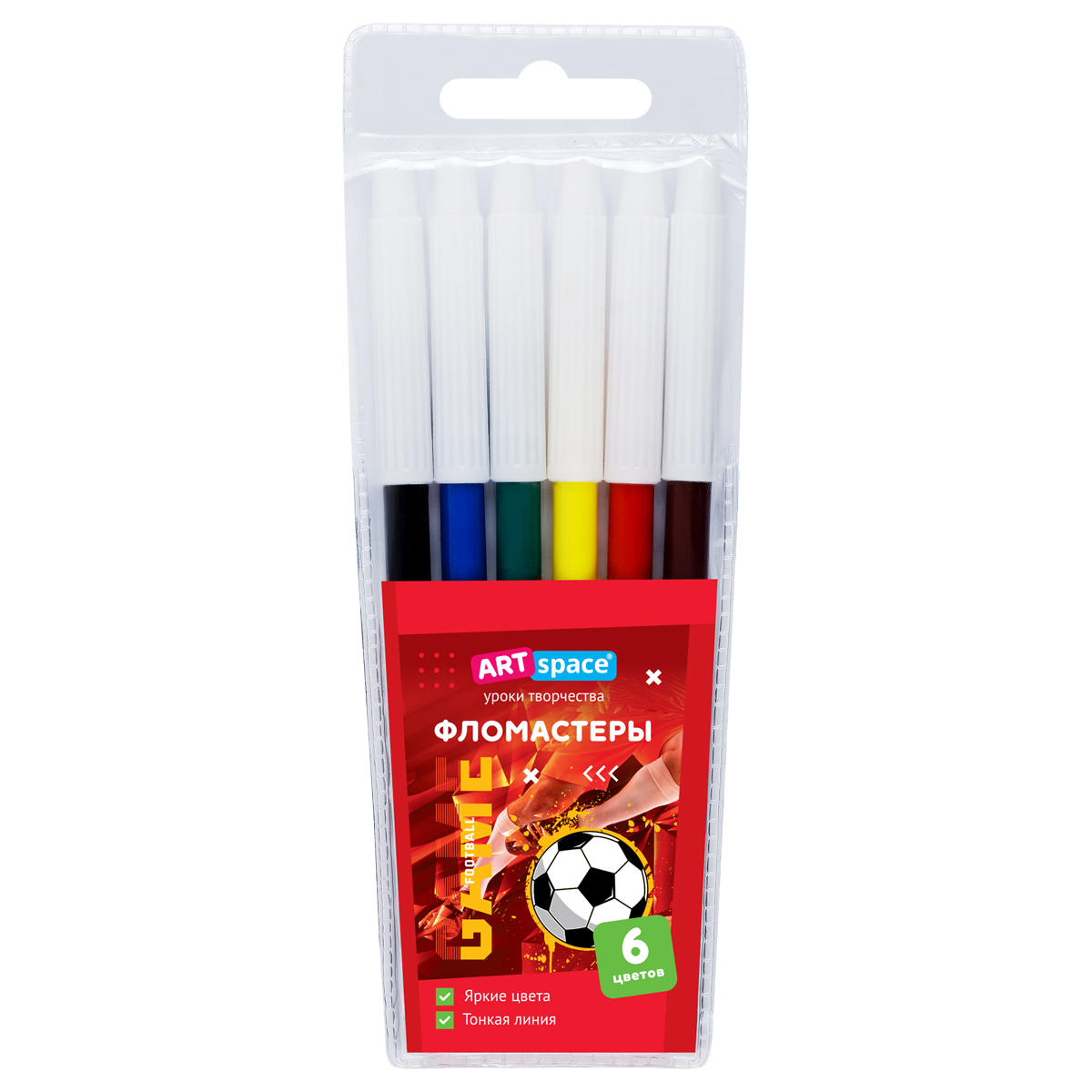 Фломастеры 6цв ArtSpace "Футбол", ПВХ, европодвес Фломастеры 6цв ArtSpace "Футбол", ПВХ, европодвес