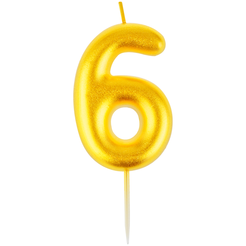 Свеча цифра 6 с держателем MESHU 6см, золотая, блистер