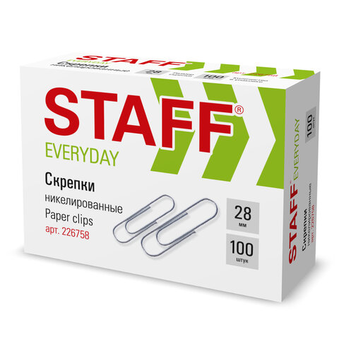 Скрепки 28мм*100шт STAFF никелированные