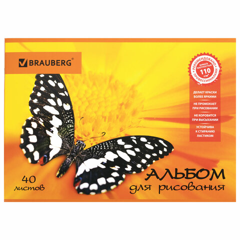 Альбом для рисования 40л А4 скрепка BRAUBERG Летняя феерия