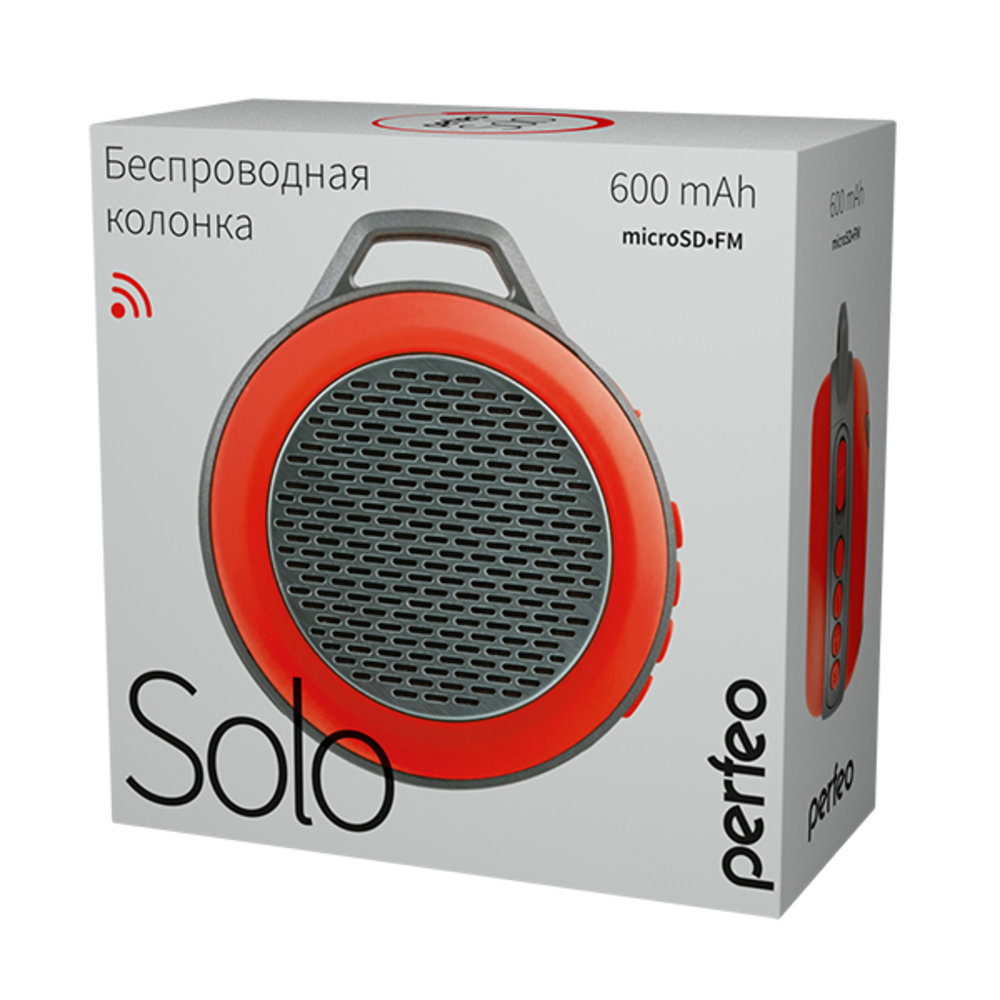 Колонка Perfeo SOLO красная Bluetooth,FM, MP3 microSD, AUX, мощность 5Вт, 600mAh PF_5206