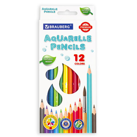 Карандаши акварельные 12цв BRAUBERG Premium Aquarelle заточ карт/уп