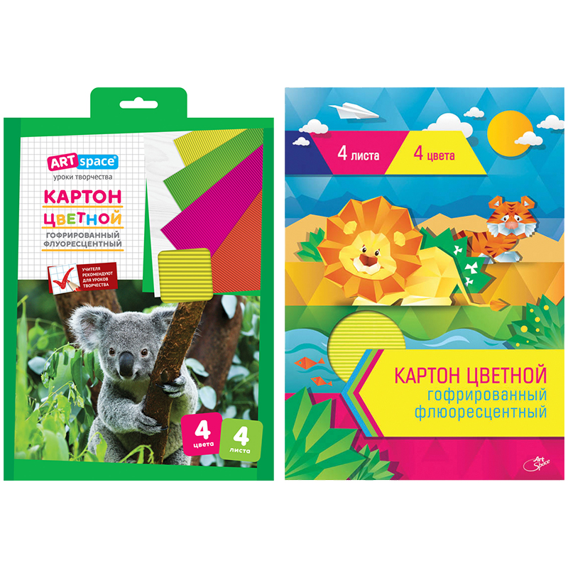 Картон гофрированный А4 4л. 4цв. флуоресцентный, в папке с европодвесом
