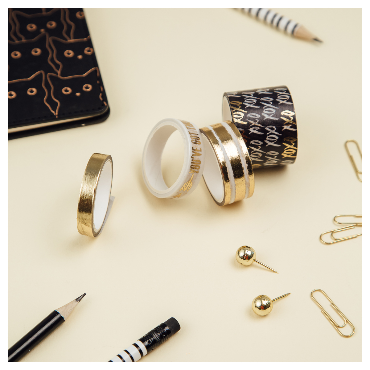 Набор клейких декоративных лент MESHU "Golden line", 4шт 