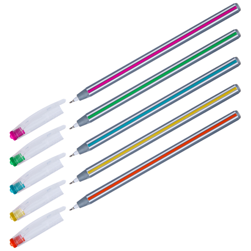 Ручка шариковая синяя OfficeSpace "Magic stripe" 0,6мм, трехгранная, на масляной основе, штрих-код