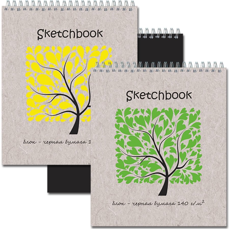 Скетчбук 20л Sketchbook 170*200 гребень черные листы