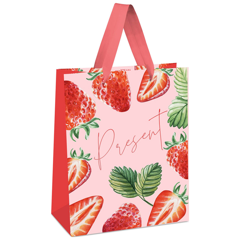 Пакет подарочный 11*14*6,5см MESHU "Strawberry", отд. фольгой, матовая ламинация