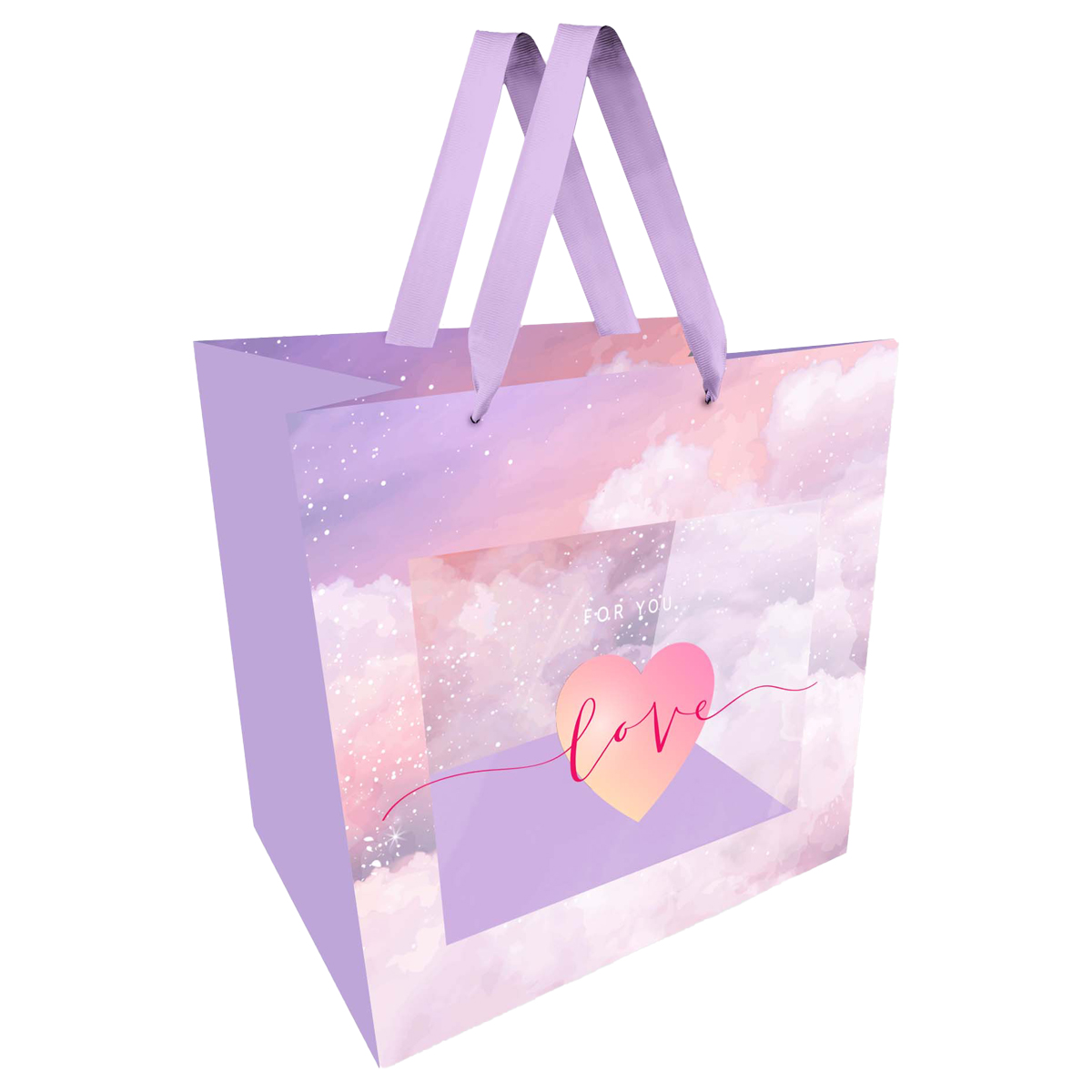 Пакет подарочный 23*18*10см MESHU "Love", отд. фольгой с окошком