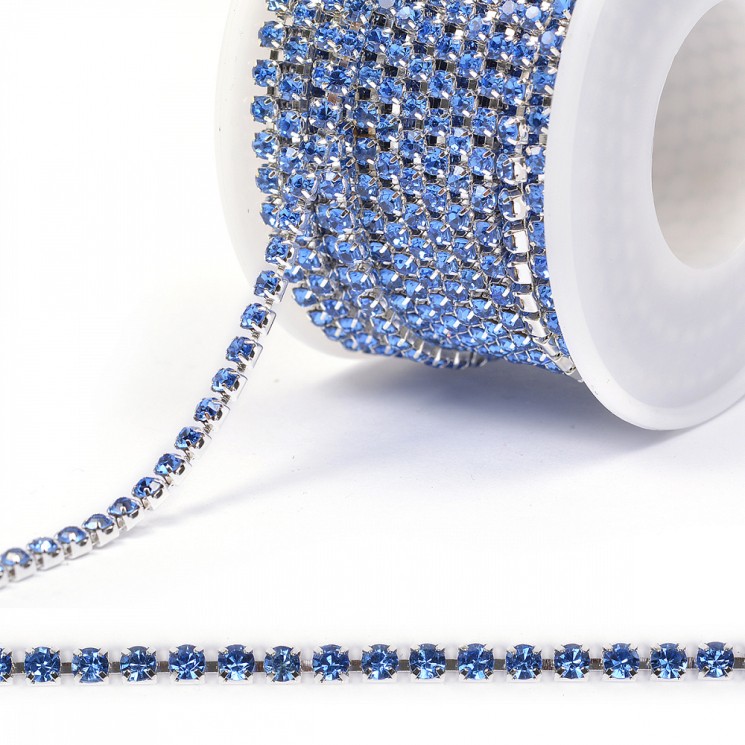 Цепь со стразами арт.TBY.06.SS12-7, цв.BLUE/SILVER, 3 мм, 1м/уп.10 м