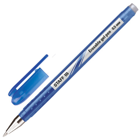 Ручка стираемая гелевая STAFF "College EGP-102", СИНЯЯ, корпус синий, хромированные детали, узел 0,5