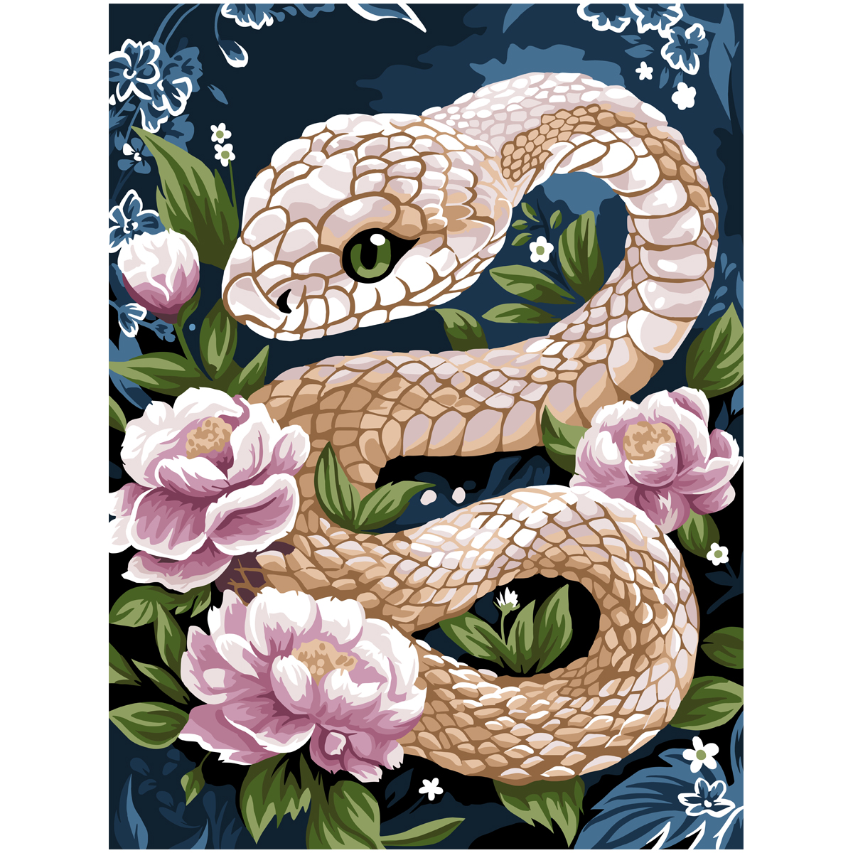 Картина по номерам на картоне ТРИ СОВЫ "Змея в цветах", 30*40 с акриловыми красками и кистями