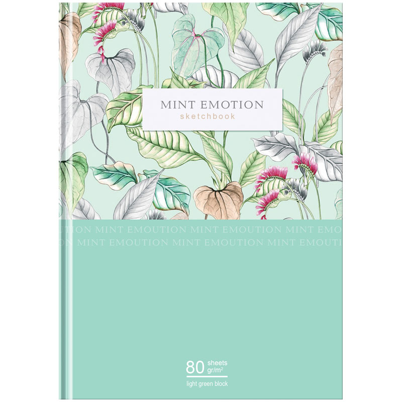 Скетчбук 80л. А5 7БЦ BG "Mint emotion", матовая ламинация, салатовый блок