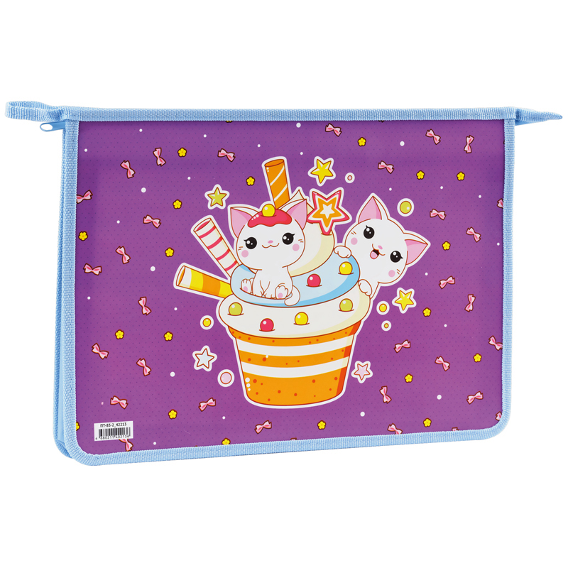 Папка для тетрадей 2 отделения А4 ArtSpace "Sweet Cats", пластик, на молнии ПТ-83-2_42213