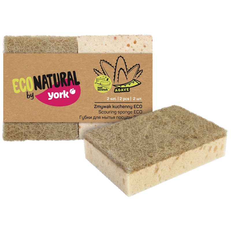 Губка для посуды YORK Eco Natural поролон с абразивным слоем, 10*7*2,5см 2шт