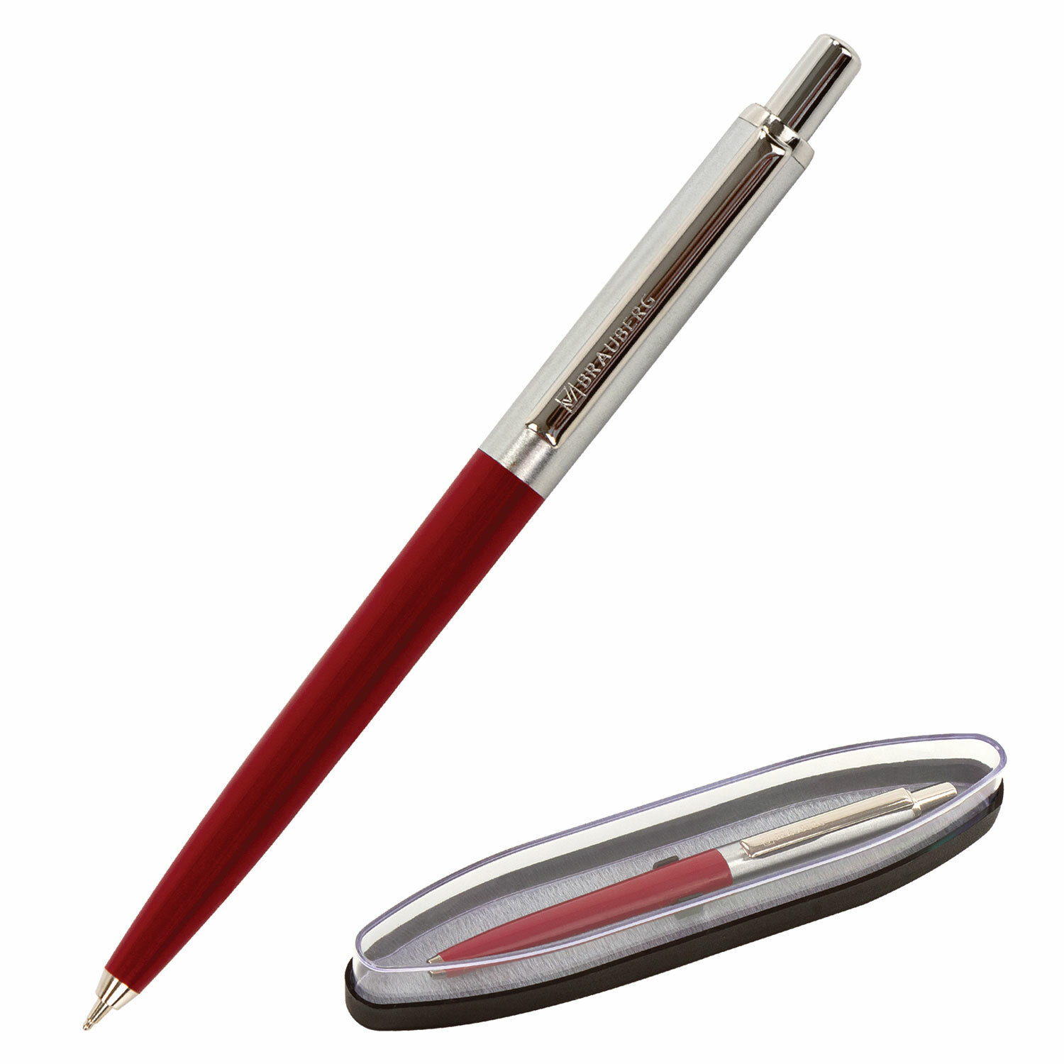 Ручка подарочная шариковая BRAUBERG Soprano, СИНЯЯ, корпус серебристый с бордовым, 0,5мм,