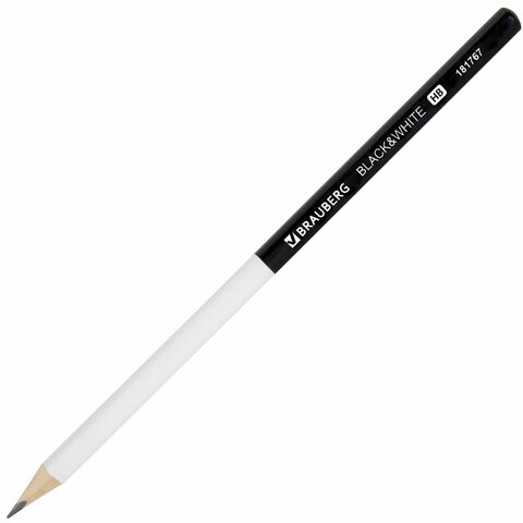 Карандаш ч/графит BRAUBERG "Black&White", 1 шт., HB, корпус черно-белый