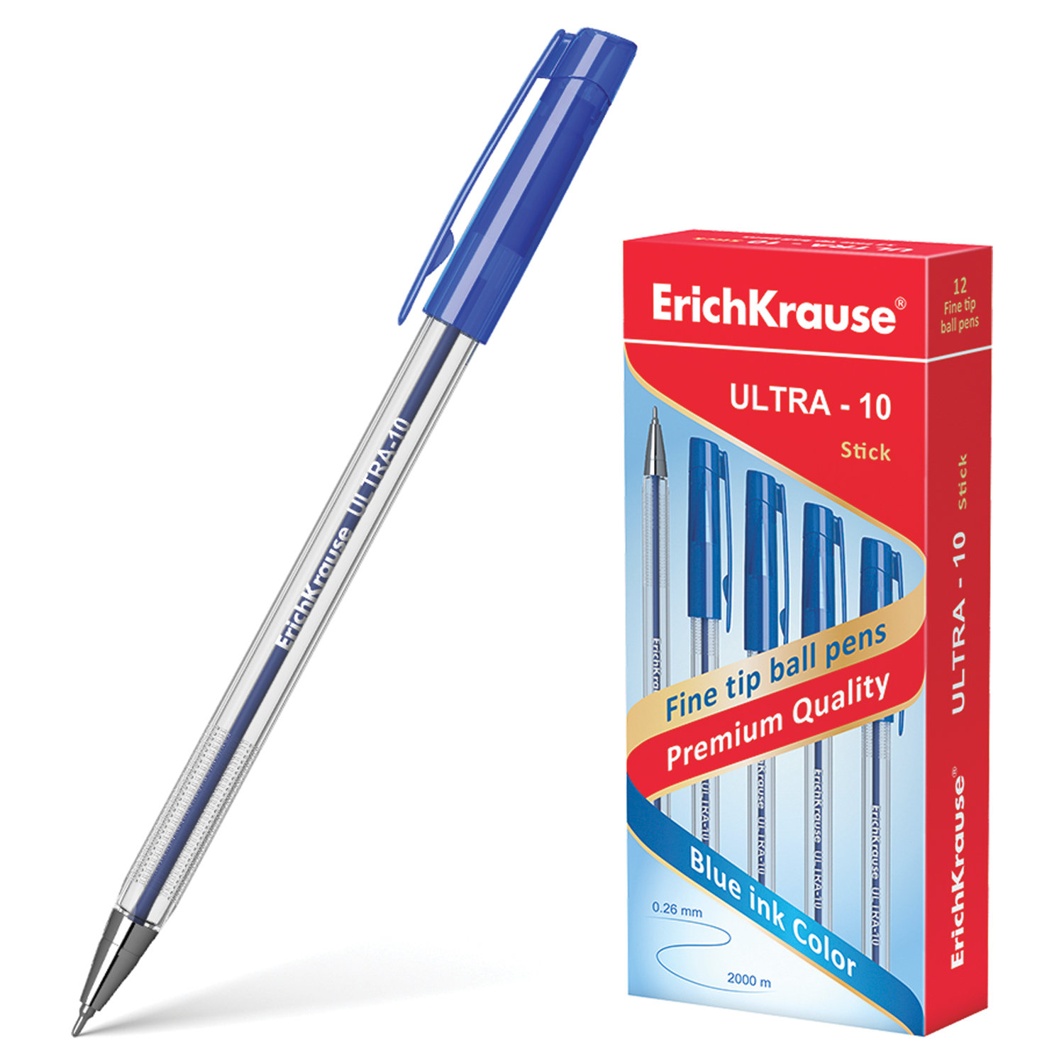Ручка шариковая синяя ErichKrause 0,7мм ULTRA WRITING L-10 иг.стерж 140мм 1/12