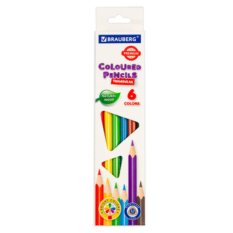 Карандаши _6цв BRAUBERG PREMIUM трехгранные, грифель мягкий 3,3 мм
