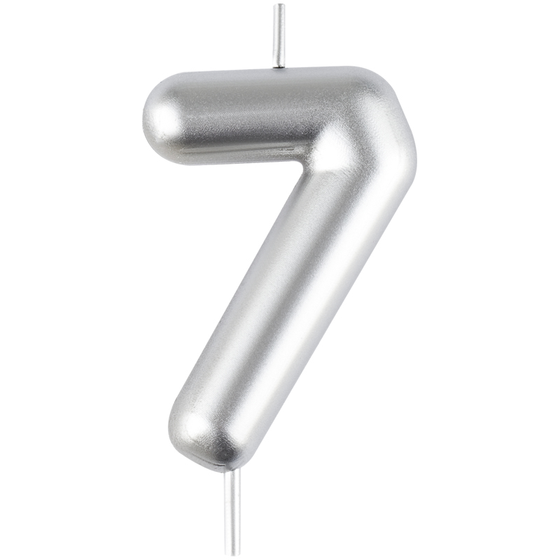 Свеча цифра 7 с держателем MESHU 6см, серебряная, блистер