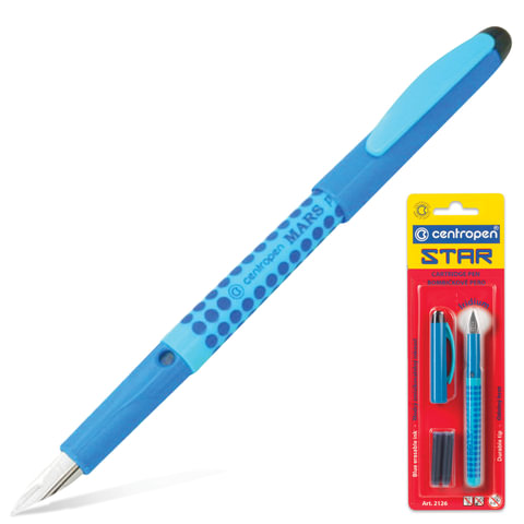 Ручка перьевая CENTROPEN "Star", корпус ассорти, иридиевое перо, 2 сменных картриджа, блистер, 2126