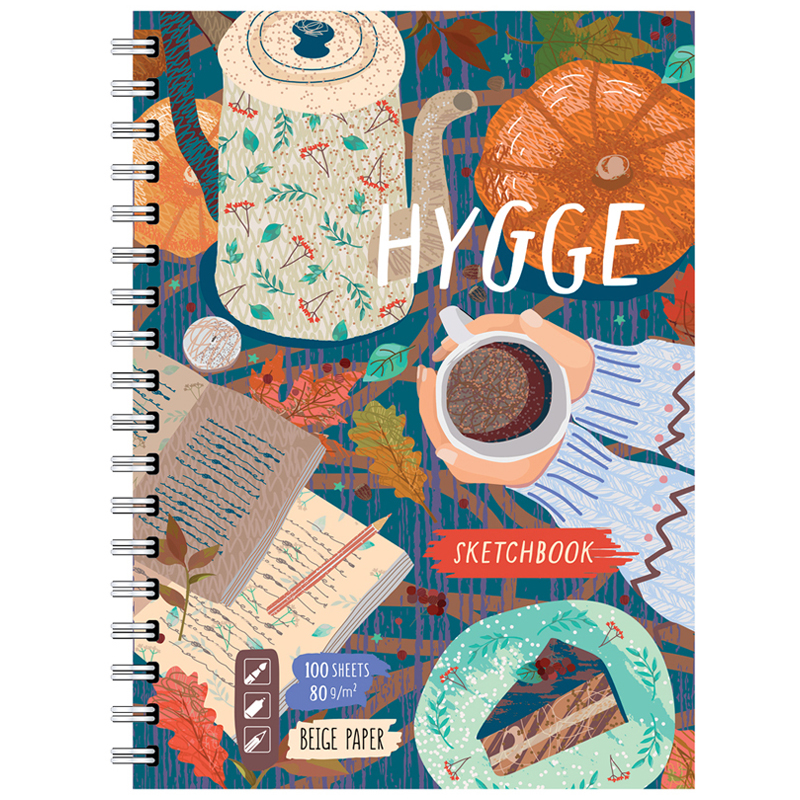 Скетчбук-тетрадь 100л. А5 на гребне BG "Hygge", матовая ламинация, бежевый тонированный блок, тв.обл