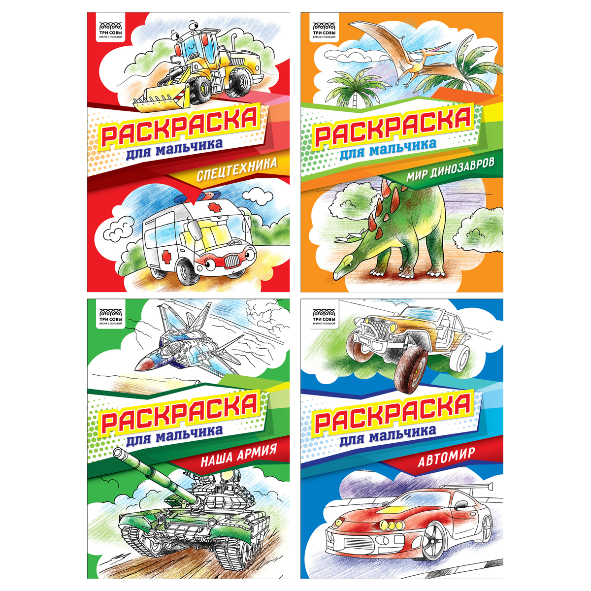 Раскраска Для мальчика Ассорти А4 (Три совы)