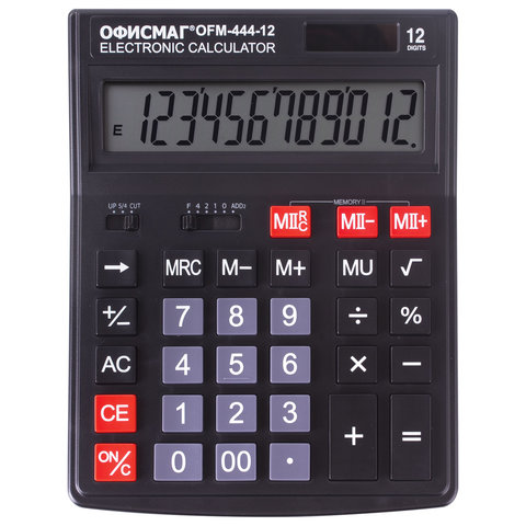 Калькулятор настольный ОФИСМАГ OFM-444 (199x153 мм), 12 разрядов, двойное питание, ЧЕРНЫЙ