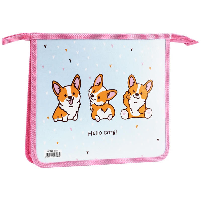 Папка для тетрадей 1 отделение А5 ArtSpace "Hello, Corgi", пластик/картон, на молнии ПТ-715_42196