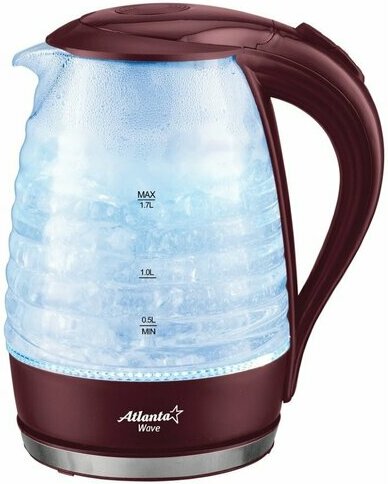Чайник АТН-2467 (1,7 л, стеклянный, внутренняя подсветка, дисковый ТЭН, автоотключение,2000Вт,бордо)