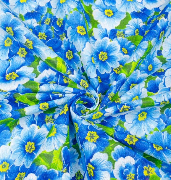 Бязь 150см Комфорт  набивная "Тейково" рис 4454 вид2 гр голубые цветы