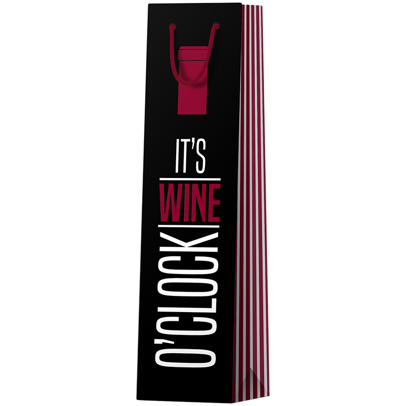 Пакет подарочный 12*36*8,5см ArtSpace "It's wine o'clock", ламинированный, под бутылку