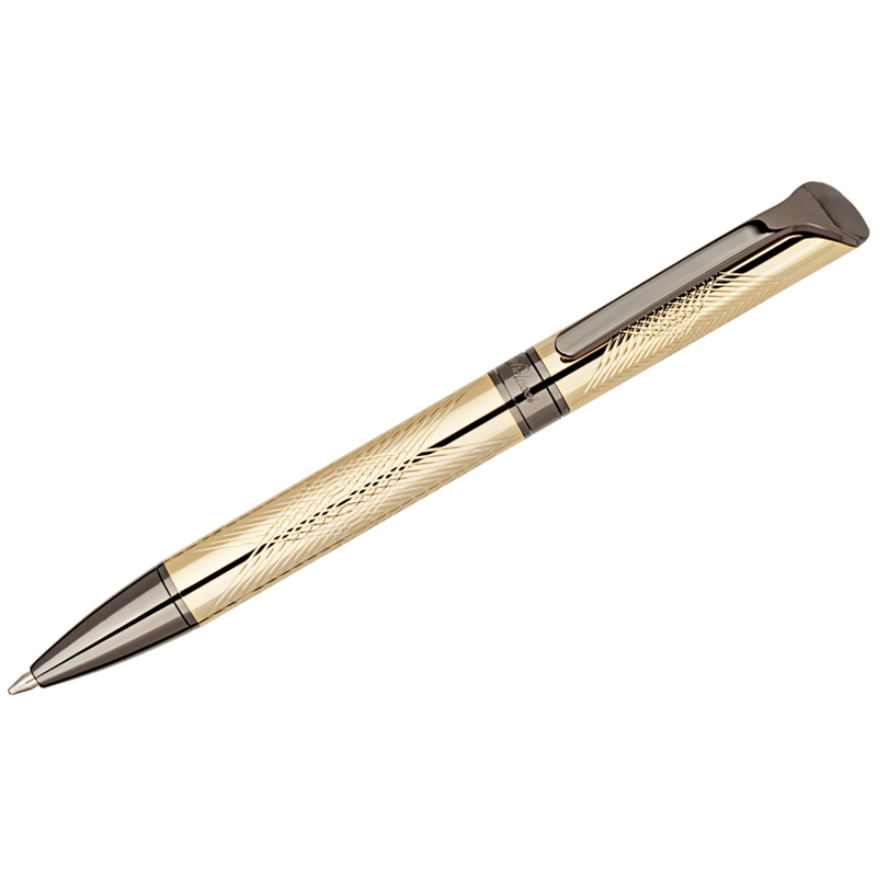 Ручка шариковая Delucci "Completo", синяя, 1,0мм, корпус золото/оружейный металл, поворотн., подар.