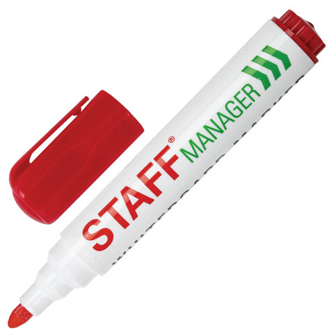 Маркер для белой доски красный STAFF "Manager" WBM-491, 5 мм, с клипом