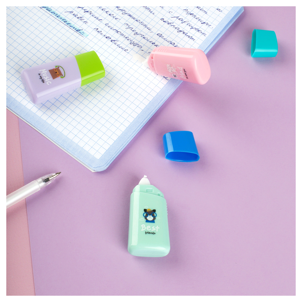 Корректирующая лента MESHU "Best friends", 5мм*6м, дисплей-бокс, ассорти Корректирующая лента MESHU "Best friends", 5мм*6м, дисплей-бокс, ассорти